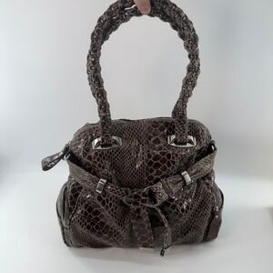 Makowsky Brown Embossed Snakeskin Leather Satchel Shoulder Bag